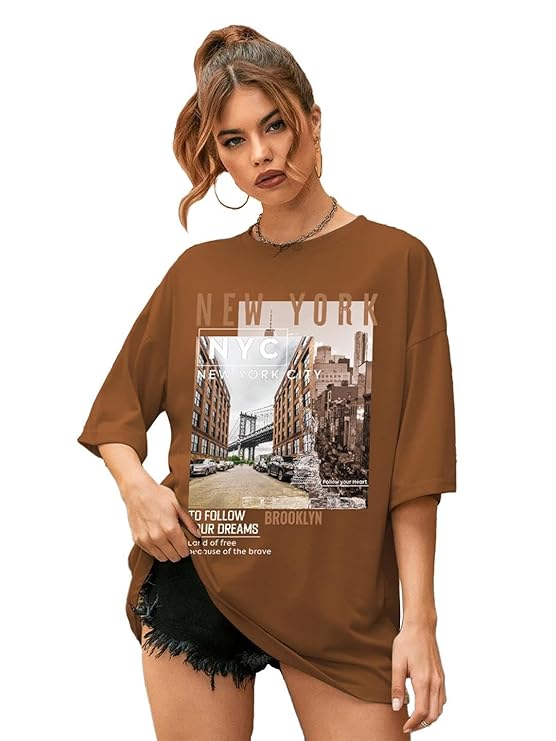 Women's Stylish Oversized T Shirt for Daily and Casual Wear Printed Design with Drop Shoulder and Half Sleeves