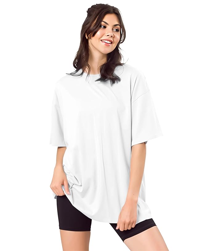 Women's Cotton Blend Oversized Drop Shoulder Solid T-Shirt(Pack of 1)