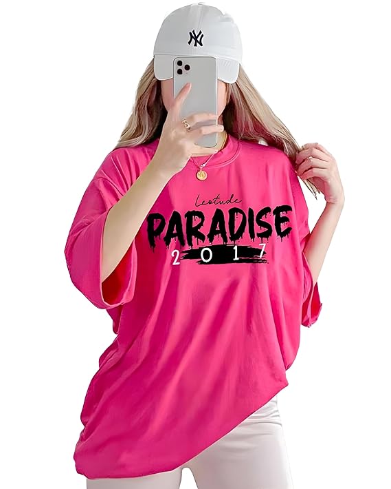 LEOTUDE Women Cottonblend Half Sleeve Oversized Regular Fit T-Shirts